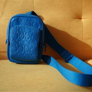 Coach Track Pack 14 (unisex) - Signature Embossed Leather - Blue/ Teal
